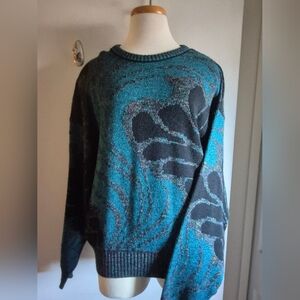 London Fog Blue and Black Vintage Sweater